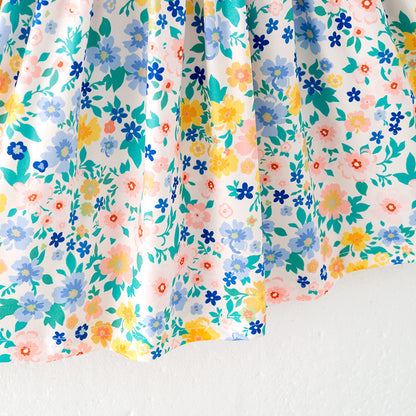 Girls Summer Floral Print Smocked Sleeveless Dress