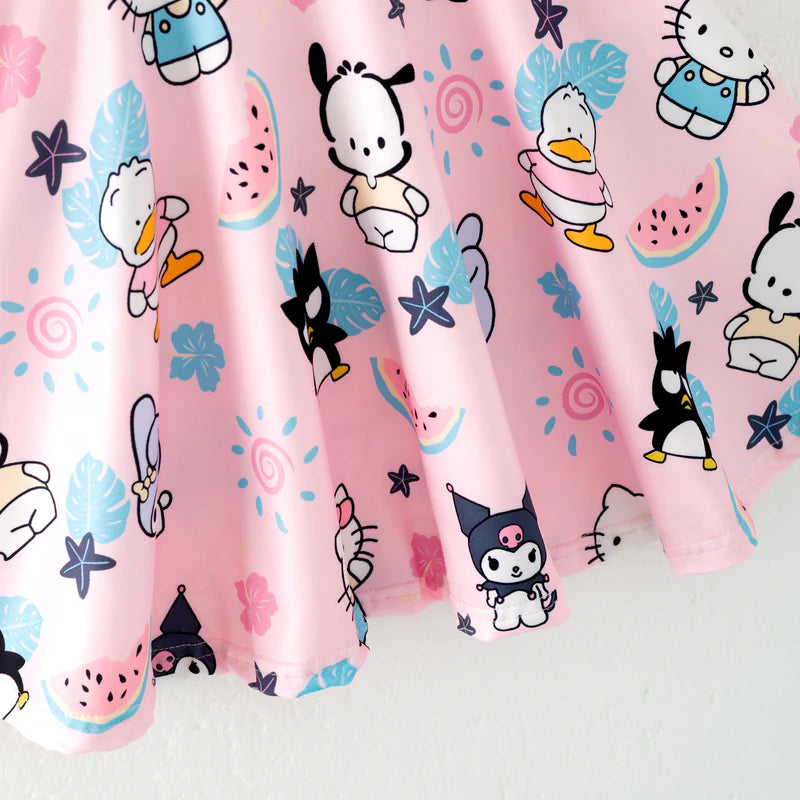 Girls Summer Cute Cartoon Print Twirl Dress