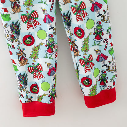 Girls Christmas Winter Grinch Printed Pajamas Set