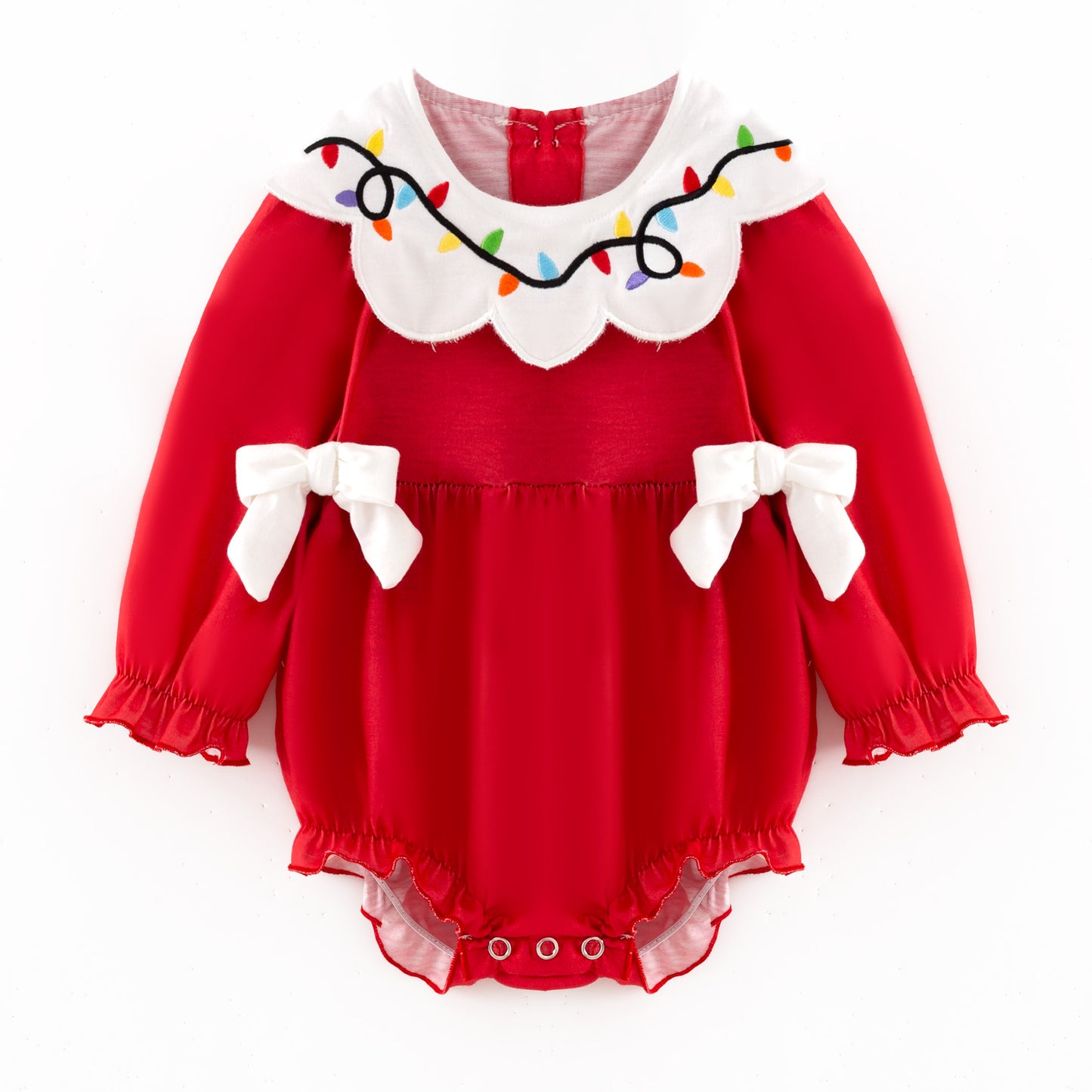 Christmas Lights Embroidered Sibling Set – Holiday Dress & Bubble