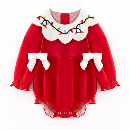 Christmas Lights Embroidered Sibling Set – Holiday Dress & Bubble
