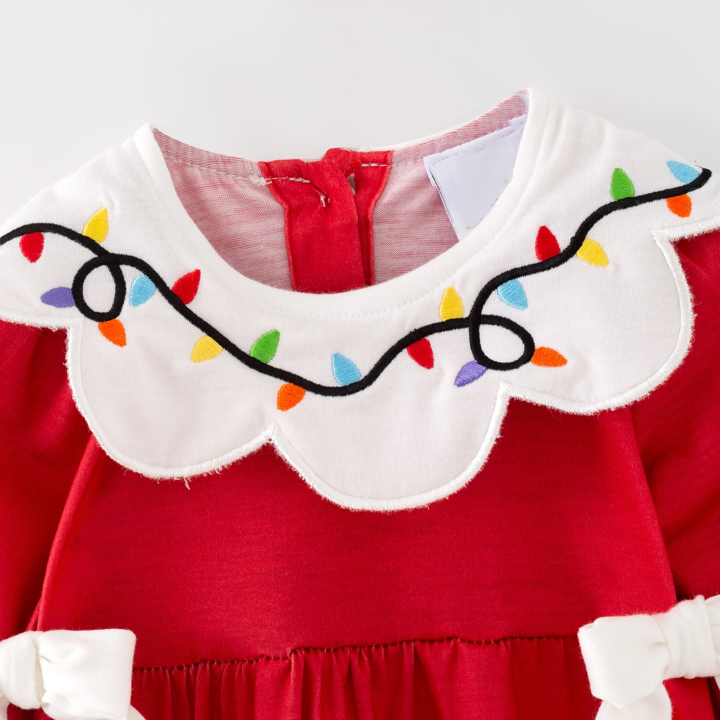 Christmas Lights Embroidered Sibling Set – Holiday Dress & Bubble