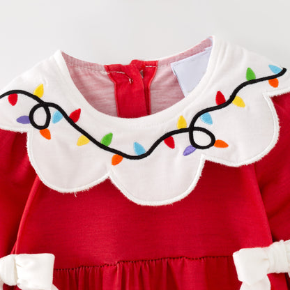 Christmas Lights Embroidered Sibling Set – Holiday Dress & Bubble