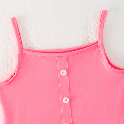Girls Summer Hot Pink Flower Print Bell Pant Set