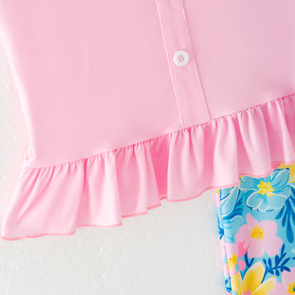Girls Summer Pink Blue Floral Slip Top Bell Pant Set