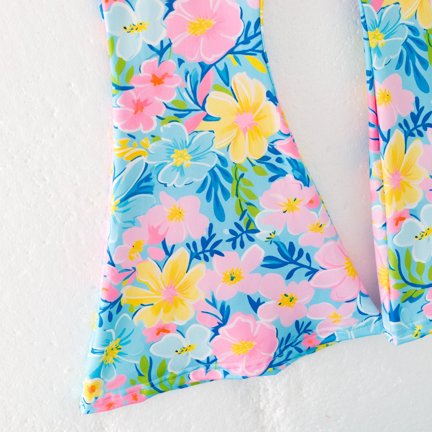 Girls Summer Pink Blue Floral Slip Top Bell Pant Set