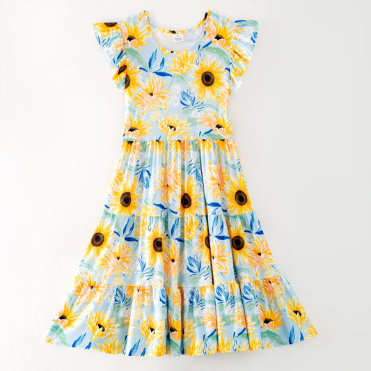 Mommy And Me Mother's Day Yellow Sunflower Print Dress