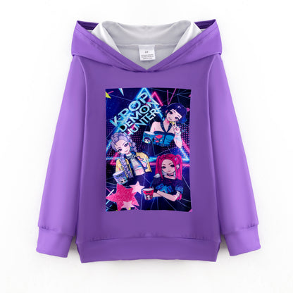 Kpop Demon Hunter Print Long Sleeves Cute Hoodies For Kids