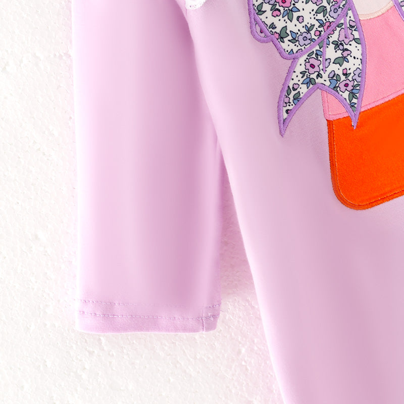 Baby Fall Halloween Corn Bow Applique Purple Romper