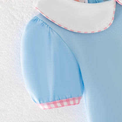 Girls Summer Strawberry Embroidery Blue Dress