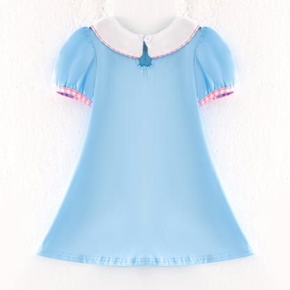 Girls Summer Strawberry Embroidery Blue Dress