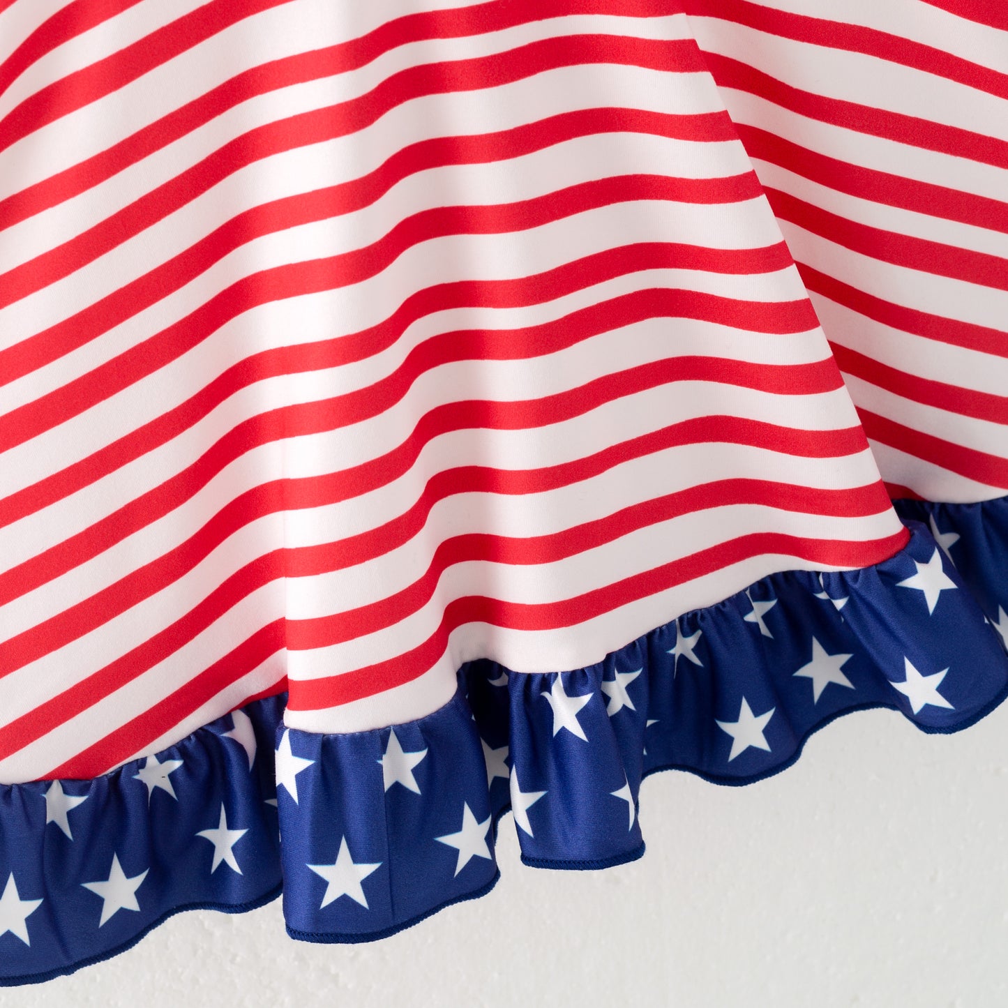 Girls July 4th Red Stripes Navy Star Ruffled Twirl Dress