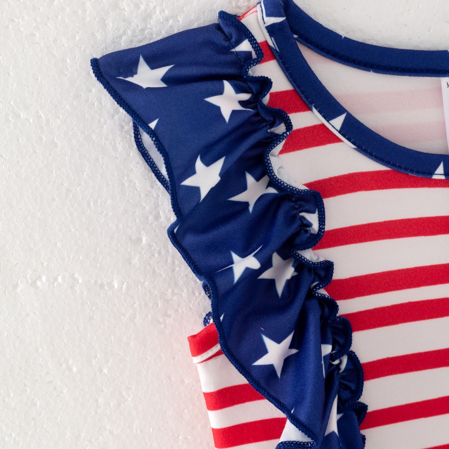 Girls July 4th Red Stripes Navy Star Ruffled Twirl Dress