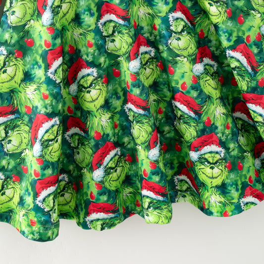 Girls Christmas Grinch Green Long Sleeves Twirl Dress