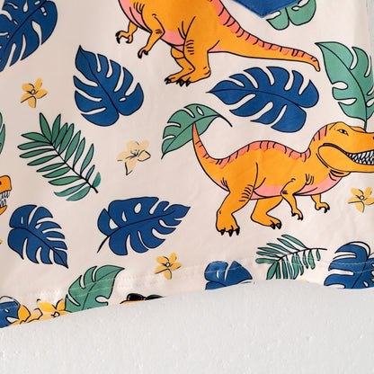 Boys Summer Fish Dinosour Goose Tree Print Pocket Shirt