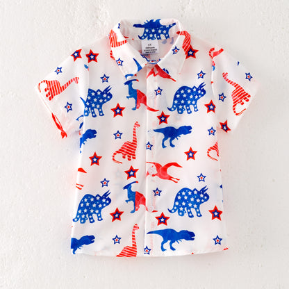 Boys July 4th Star Dinosour Short Sleeves Shirt