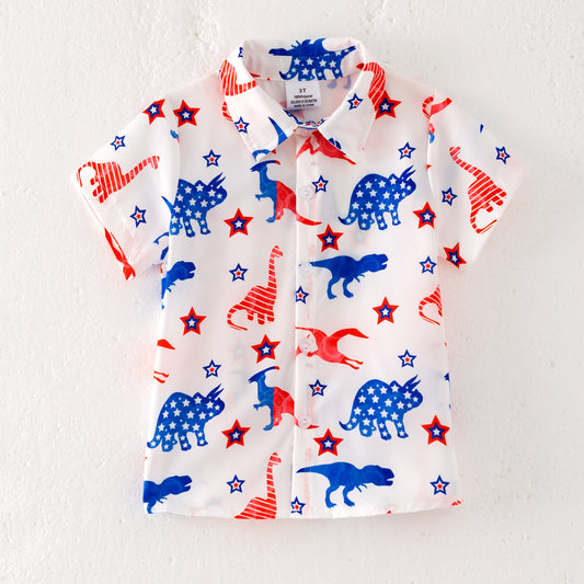 Boys July 4th Star Dinosour Short Sleeves Shirt