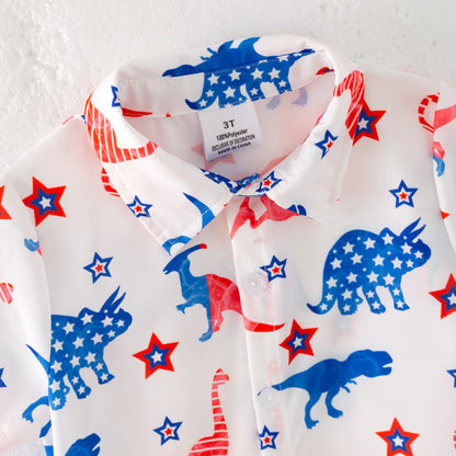 Boys July 4th Star Dinosour Short Sleeves Shirt