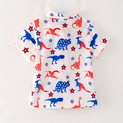Boys July 4th Star Dinosour Short Sleeves Shirt