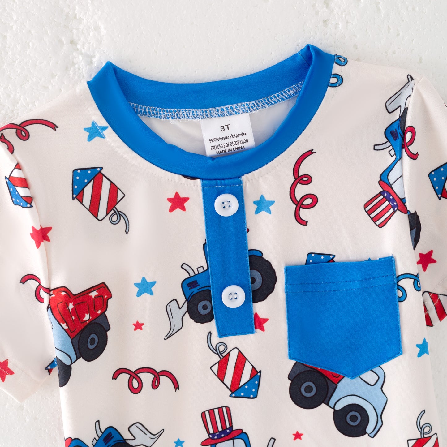 Boys 4th Of July Pocket Blue Red Truck T-Shirt