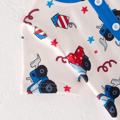 Boys 4th Of July Pocket Blue Red Truck T-Shirt