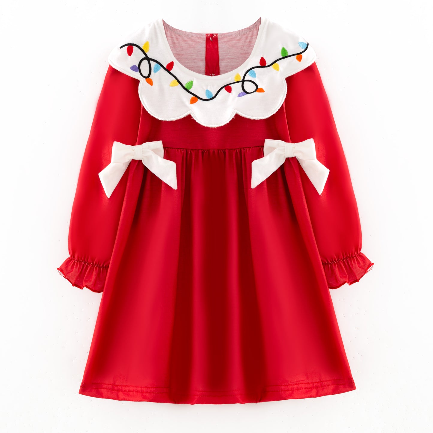 Christmas Lights Embroidered Sibling Set – Holiday Dress & Bubble