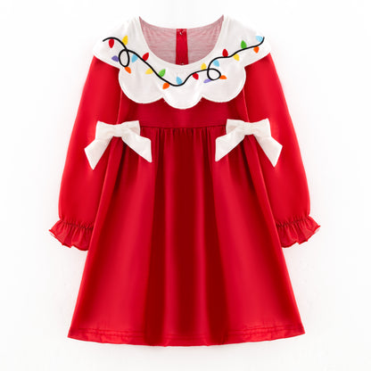 Christmas Lights Embroidered Sibling Set – Holiday Dress & Bubble