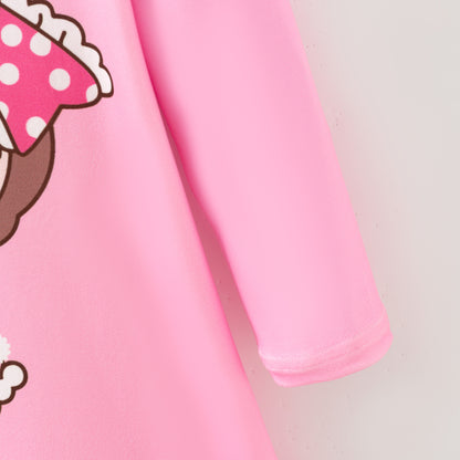 Girls Fall Pink Labubu Cartoon Long Sleeves Twirl Dress