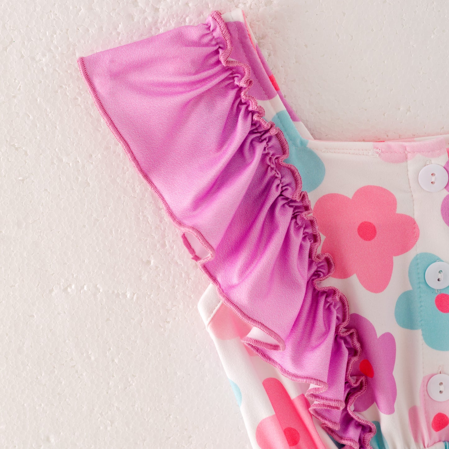 Girls Summer Fashion Pink Flower Print Ruffled Jumpsuit