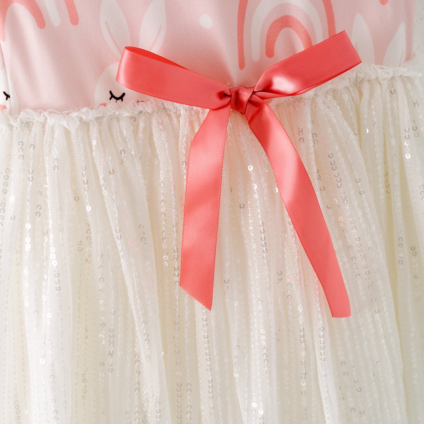 Girls Summer Bunny Rainbow White Sequins Dress