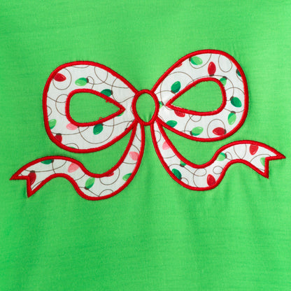 Girls Christmas Winter Pink Green Bow Printed Top + Pant Set