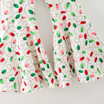 Girls Christmas Winter Pink Green Bow Printed Top + Pant Set