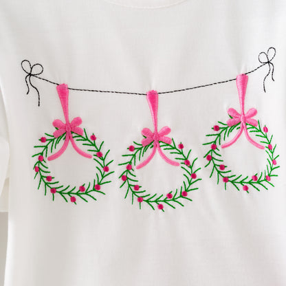 Girls Christmas Winter Pink Green Bow Printed Top + Pant Set