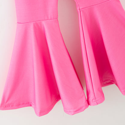 Girls Christmas Winter Pink Green Bow Printed Top + Pant Set