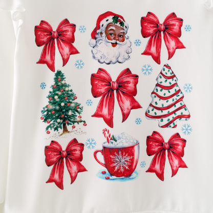 2025 Christmas Girls Santa Bow Print Bell Pant Set