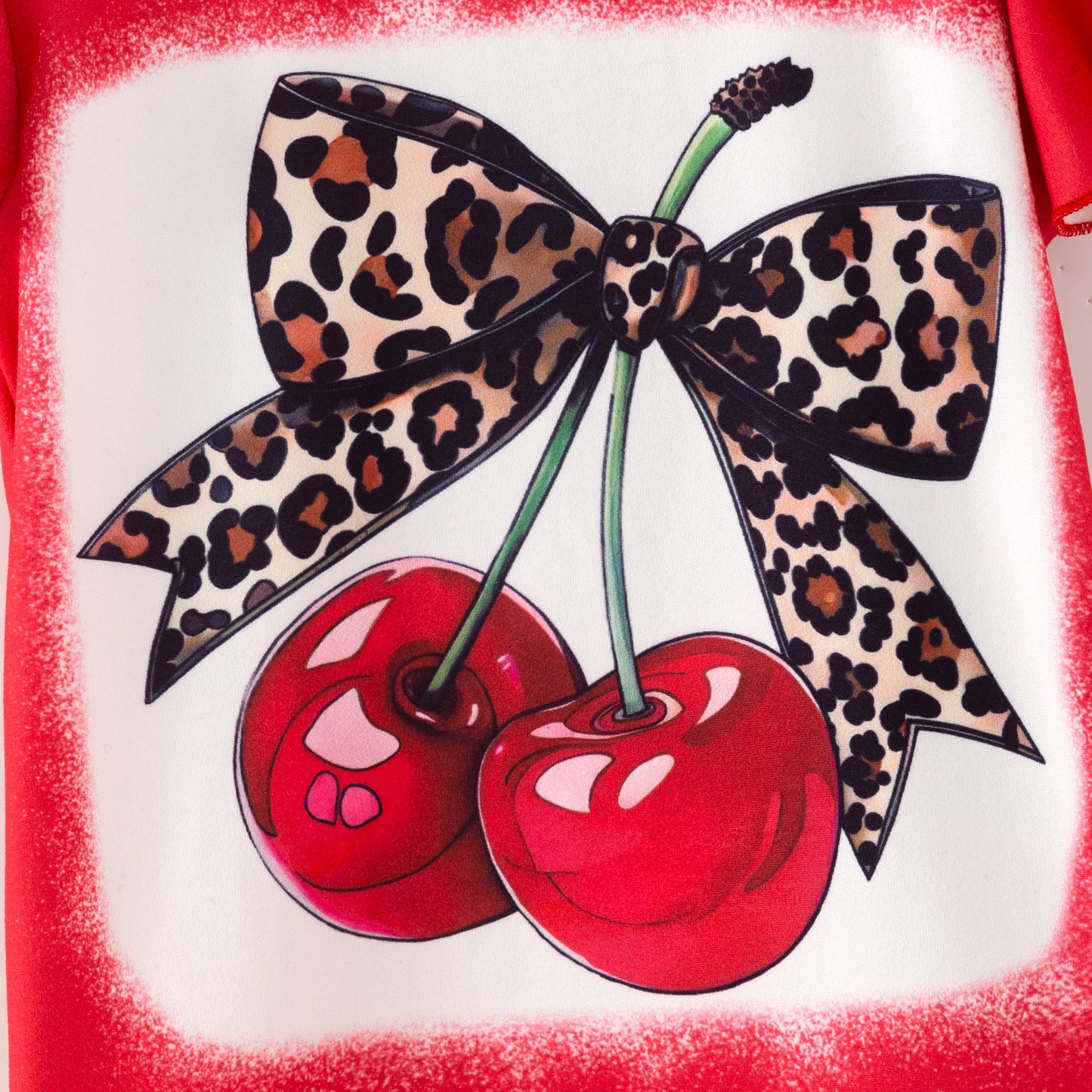 2025 Fall Girls Red Leopard Cherry Print Bell Pant Set