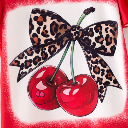 2025 Fall Girls Red Leopard Cherry Print Bell Pant Set