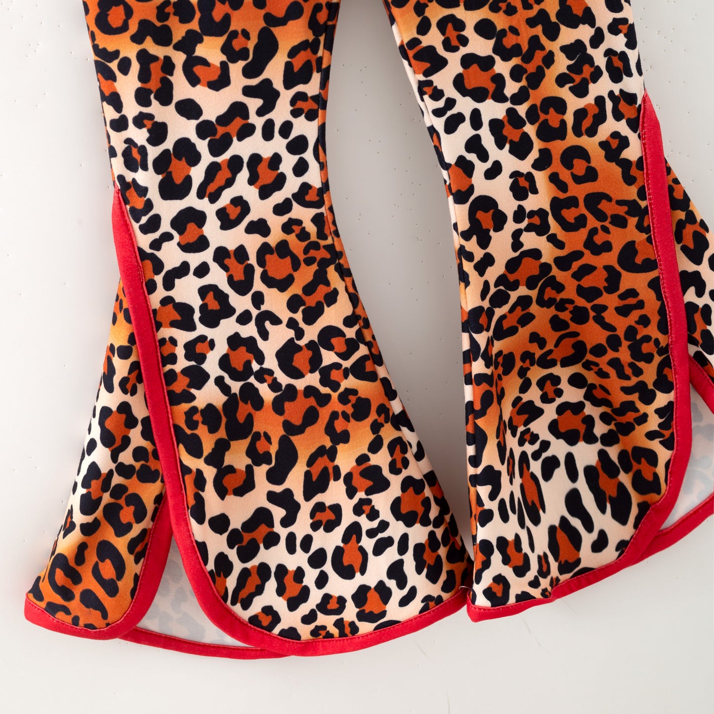 2025 Fall Girls Red Leopard Cherry Print Bell Pant Set