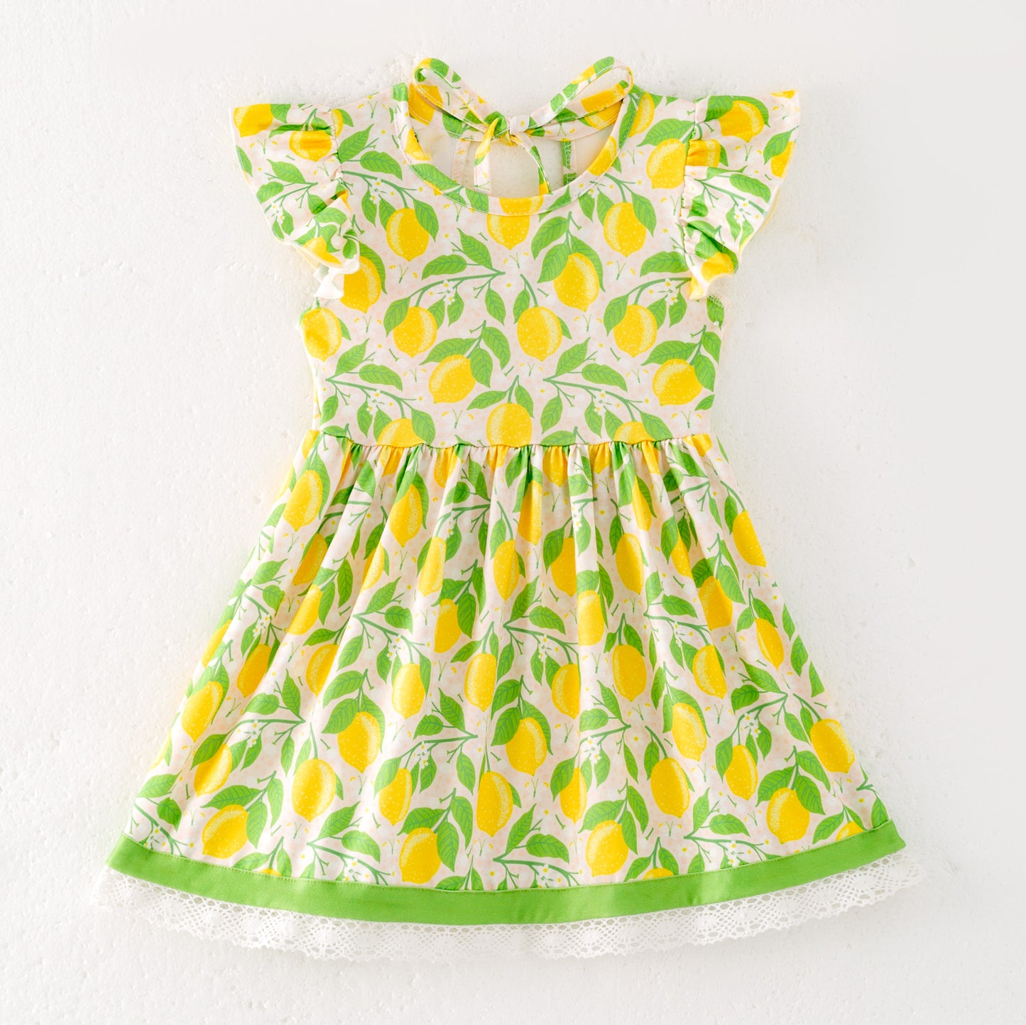 Girls Summer Lemon Print Lace Dress