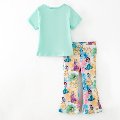 2025 Christmas Fall Girls Cartoon Princess Bell Pant Set