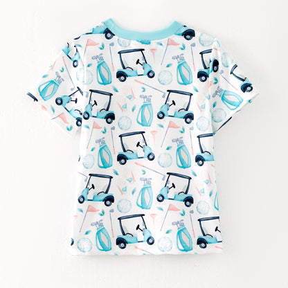 Boys Summer Golf Print Pocket Short Sleeves T-Shirt
