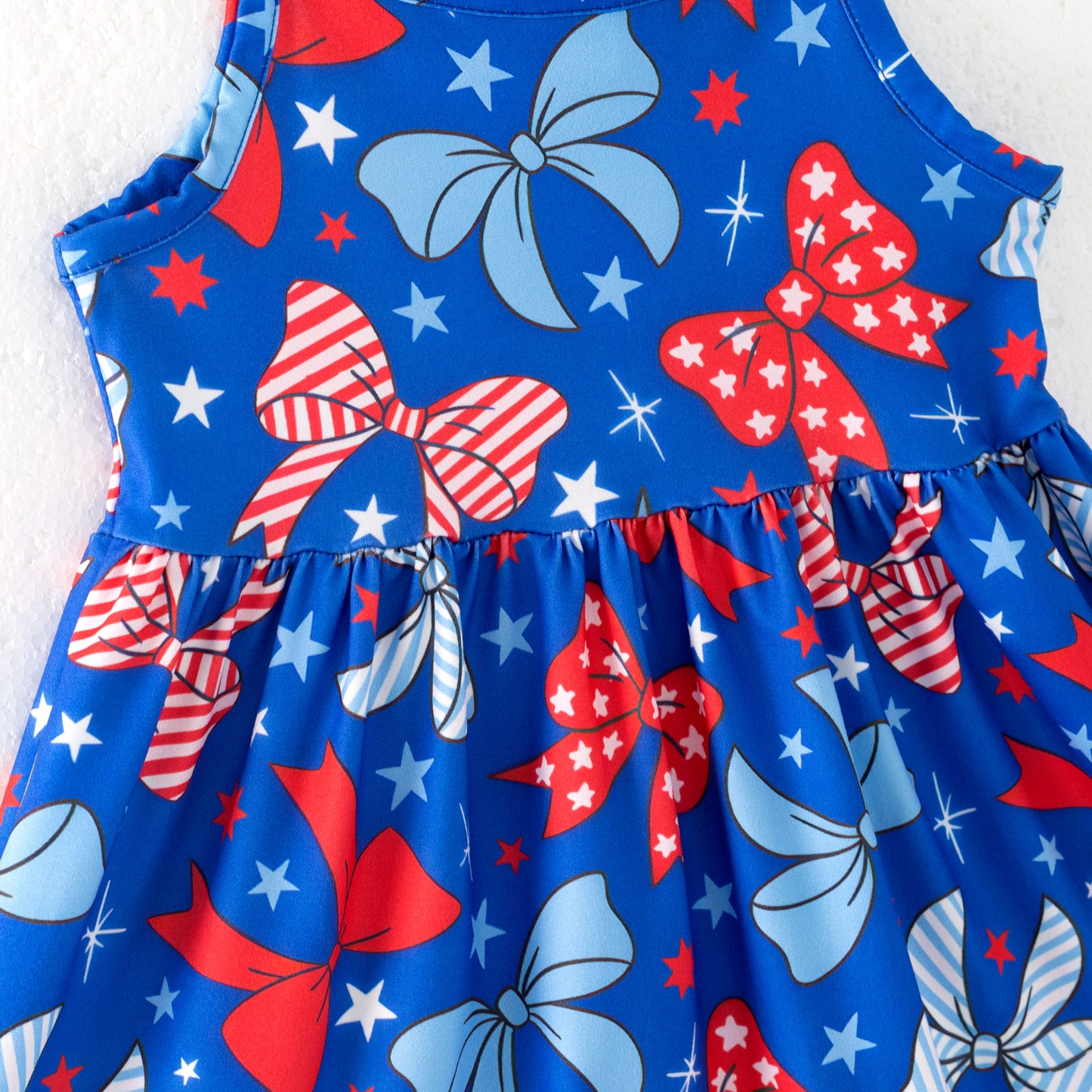 Girls July 4th Patriotic Blue Red Bow Slip Dress