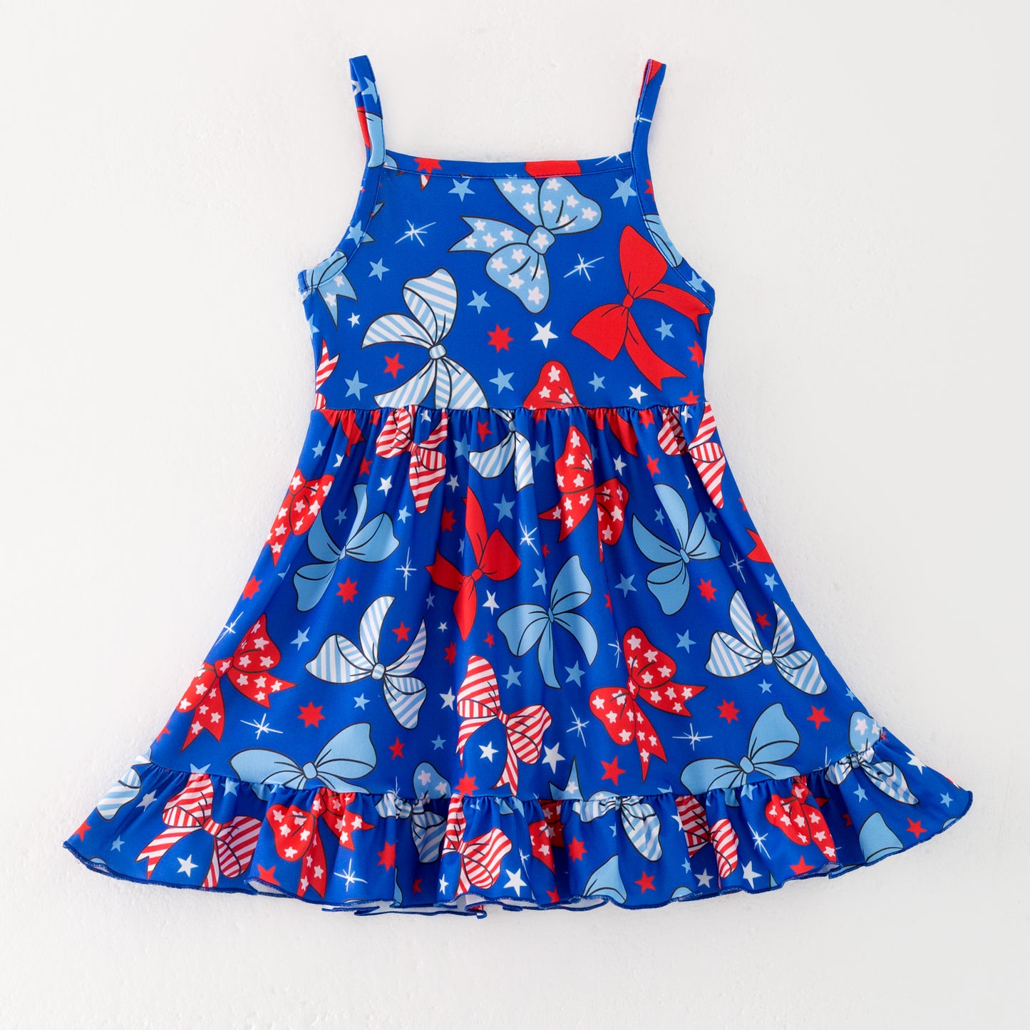 Girls July 4th Patriotic Blue Red Bow Slip Dress