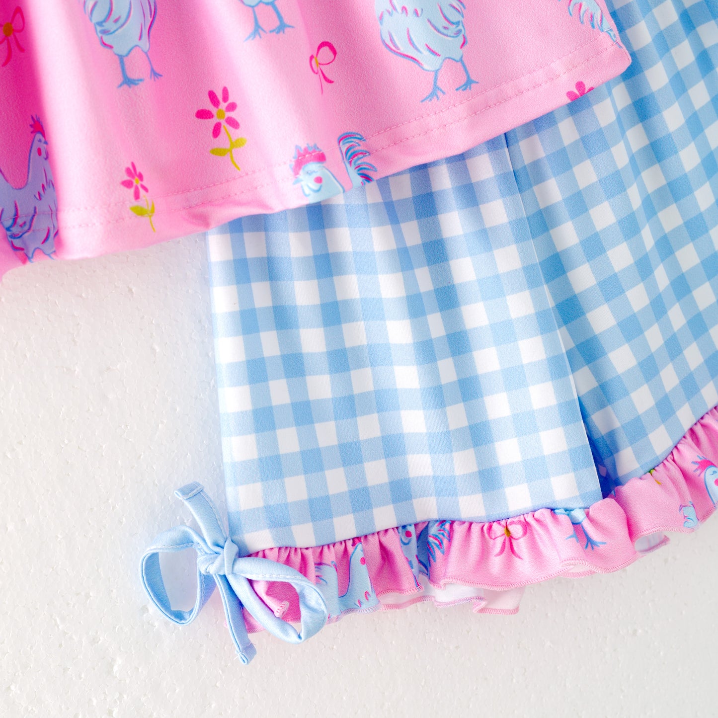 Girls Summer Farm Pink Blue Plaid Slip Short Set