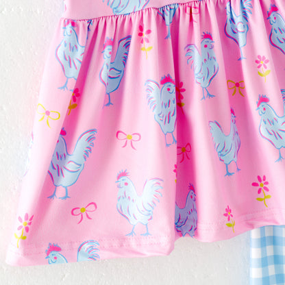 Girls Summer Farm Pink Blue Plaid Slip Short Set