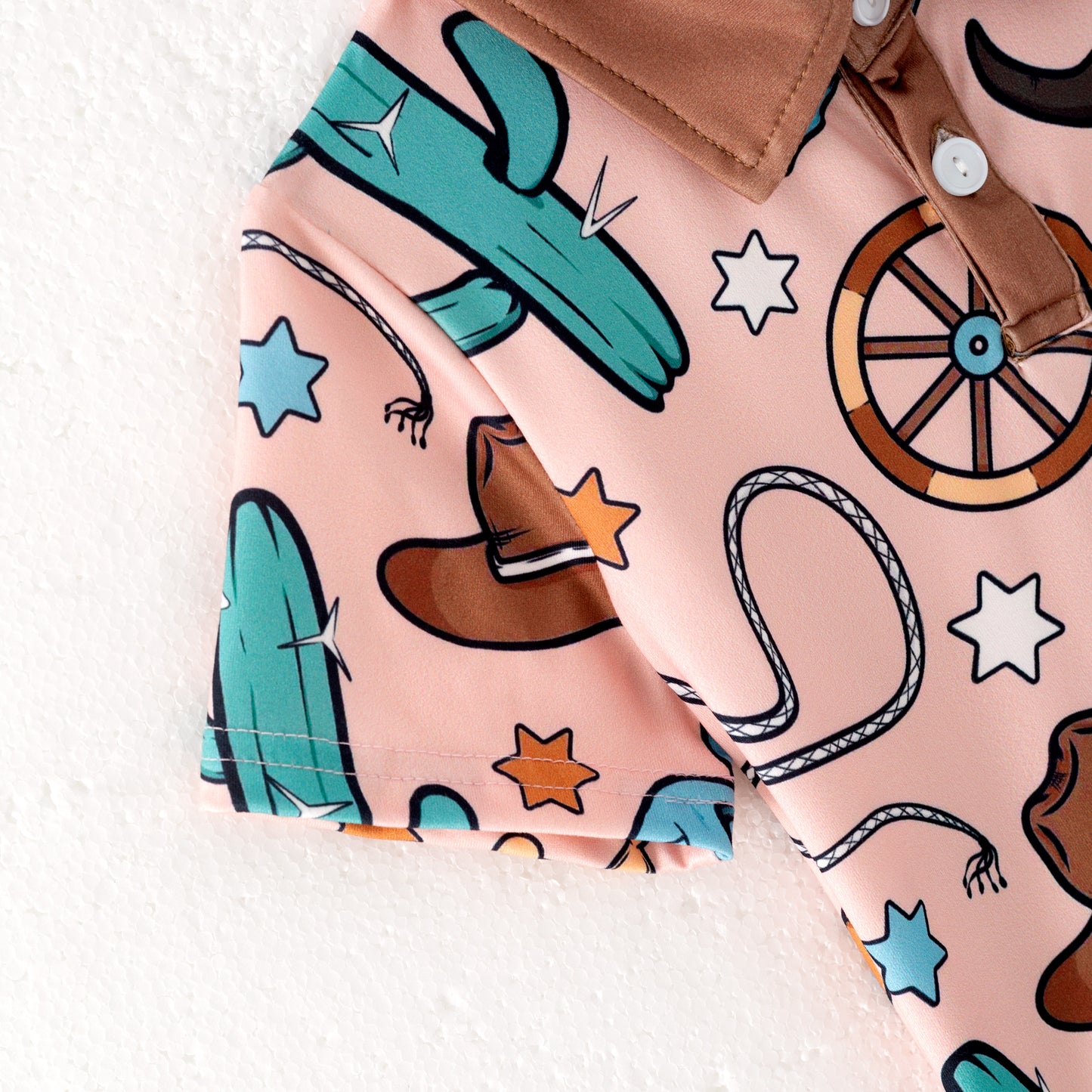 Boys Summer Brown Star Cactus Print Short Sleeves Polo Shirt