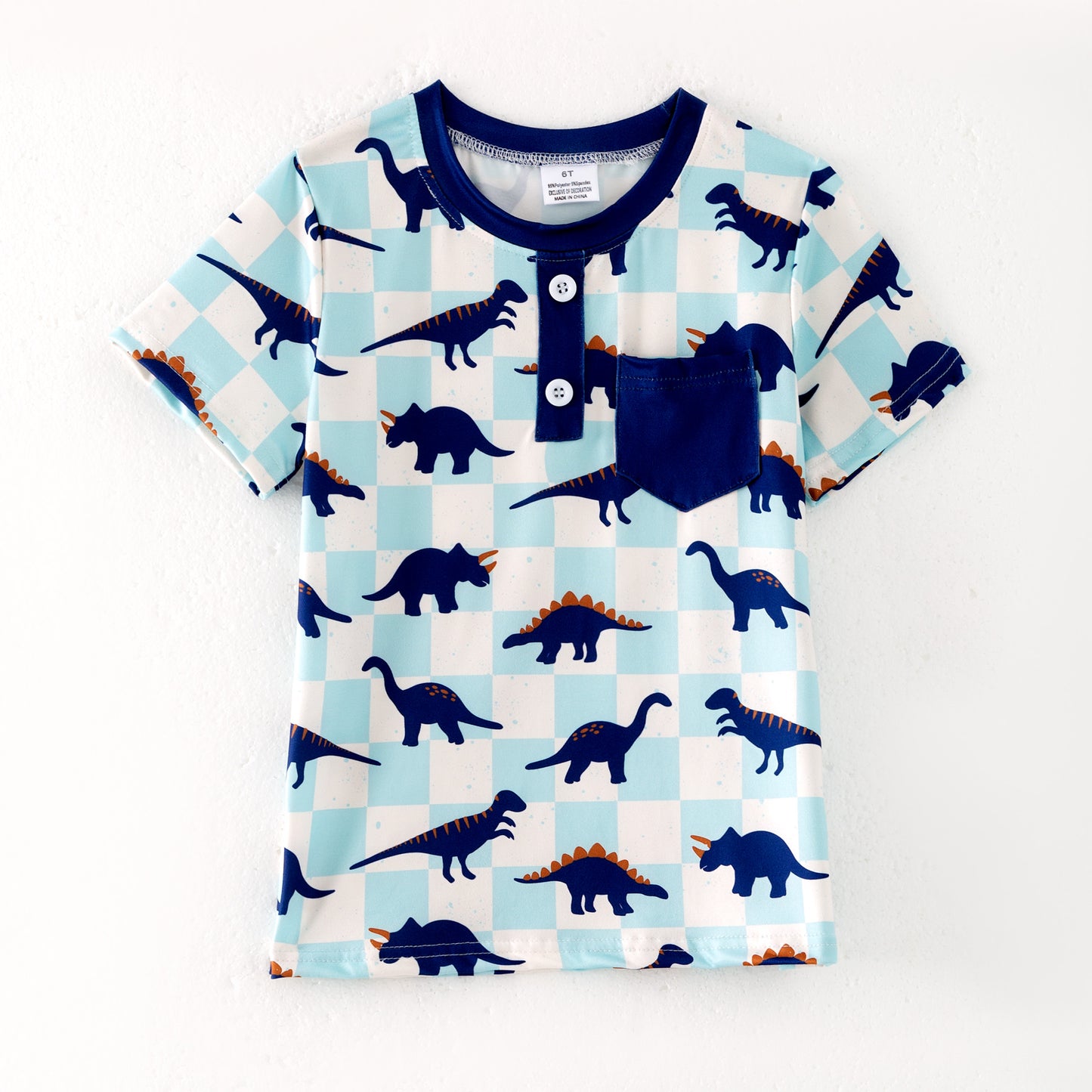 Boys Summer Pocket Dinosour Print T-Shirt