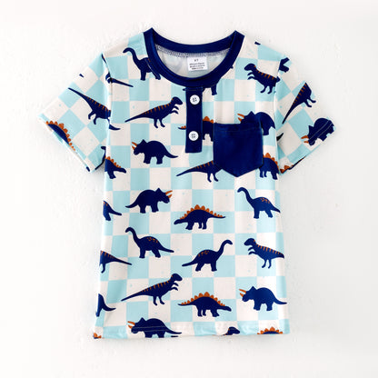 Boys Summer Pocket Dinosour Print T-Shirt
