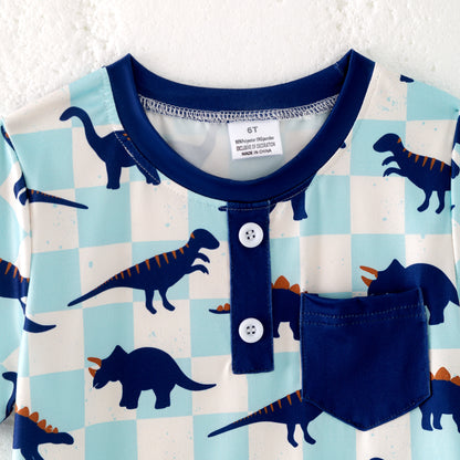 Boys Summer Pocket Dinosour Print T-Shirt