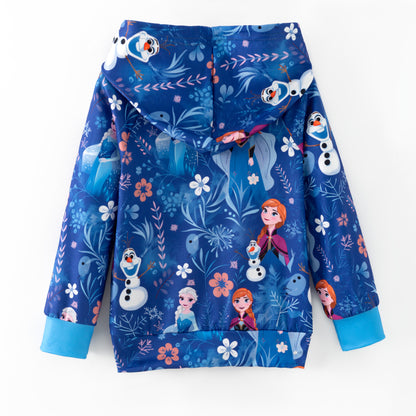 Kids Fall Winter Frozen Cartoon Printed Dress & Hoodie